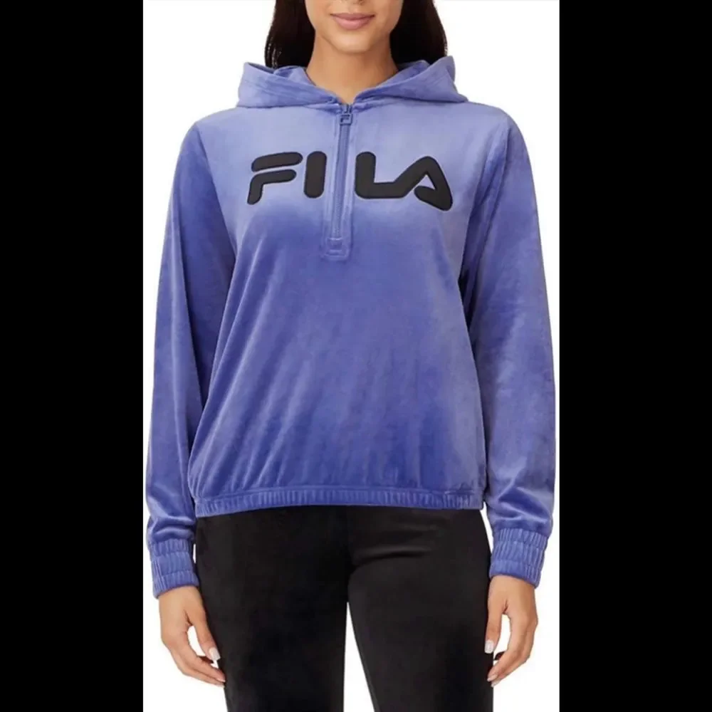 NWOT Fila Soft Velour Quarter Zip Hoodie in Purple-Blue - Picture 1 of 13